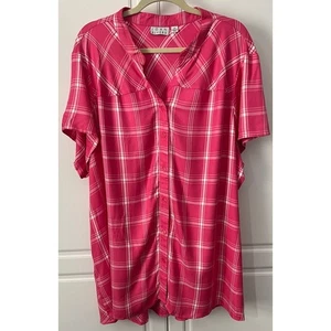 Joan Rivers Women's Pink/White Plaid Rayon Shirt Short Sleeves Size 3X - Picture 1 of 7
