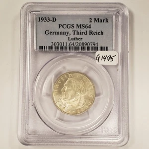 1933-D Nazi Germany Third Reich 2 Mark - Martin Luther - PCGS MS 64 - SKU-Q1495 - Picture 1 of 6