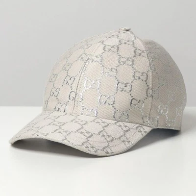 Cappello berretto baseball Gucci argento GG monogramma S 56 cm cinturino rego... - Immagine 1 di 4