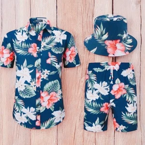 Set pantaloncini cappello camicia hawaiana manica corta uomo Tropic Hawaiian MCEDAR nuovo con etichette 5XL - Foto 1 di 22