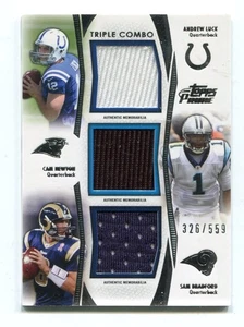 2012 Topps Prime Triple Combo Relics  Andrew Luck/Cam Newton/Sam Bradford #/559 - Picture 1 of 1