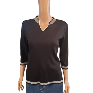 Exclusively Misook Size PXS XS Petite Black Pullover Top V Neck White Contrast - Picture 1 of 9