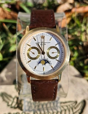 Antigo Relógio Masculino Jules Jurgensen Moon Phase 6652 Dia/Data RARO Mostrador Preto 34mm!!! - Imagem 1 de 4