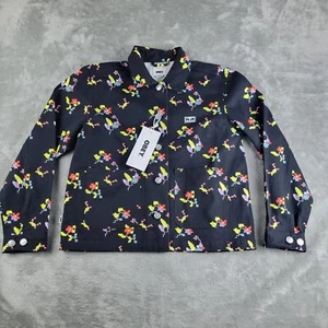 Chaqueta Obey Chore Mujer Grande Negra Floral Botón Frontal Ropa de Calle Patinador Nueva - Imagen 1 de 15
