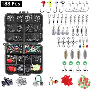 188pcs Fishing Accessories Kit set with Tackle Box Pliers Jig Hooks Swivels - Picture 1 of 6
