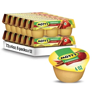 Mott'S Cinnamon Applesauce, 4 Oz Cups, 72 Count (12 Packs of 6), No Artificial F - Picture 1 of 12
