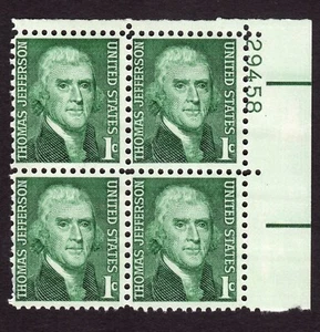 Scott #1278 Thomas Jefferson Plate Block of 4 Stamps - MNH P#29458 UR - Picture 1 of 1