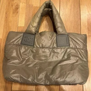 CHANEL Coco Cocoon PM Nylon Tote Hand Bag Khaki Used Excellent+ Japan Auth - Picture 1 of 9