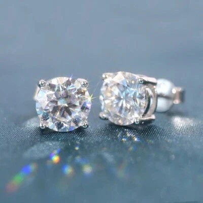 1ct Earrings White Gold Diamond Test Pass Lab-Created VVS1/D/Excellent Round Cut - Image 1 of 4