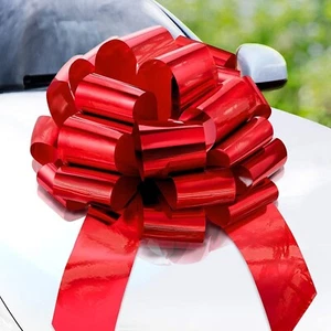Zoe Deco Big Car Bow (Metallic Red, 58 Cm), round Shape Gift Bows, Giant Bow for - Picture 1 of 6