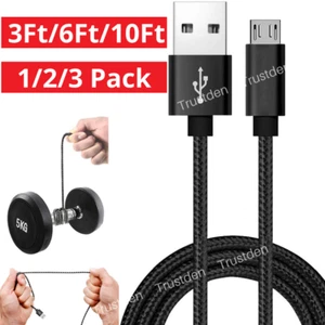 For Android Samsung Google Braided Micro USB Charger Cable Data Sync Cord 1/2/3M - Picture 1 of 13