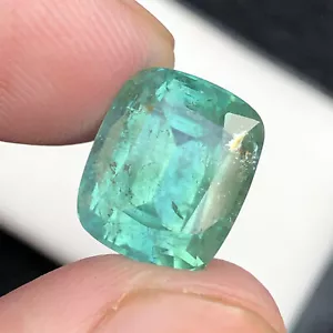 7.40 Carats Natural Faceted Cushion Cut Afghan Seafoam Color Tourmaline Gemstone - Picture 1 of 11