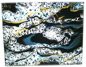 Pintura Acrílica Abstracta Original 8x10 Negro Blanco Oro Brillo Azul - Imagen 1 de 8
