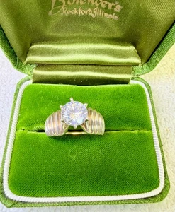 Vintage Sterling Silber Ring mit geriffeltem DQ und CZ Zentrum - Bild 1 von 11