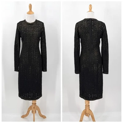 Vestido BOTTEGA VENETA Perforado Lámina Dorada Lana Negro Dorado Funda Manga Larga Foto 1 de 4