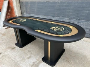 Bespoke poker table custom made gold racetrack cup holders leather legs - Picture 1 of 14