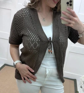 Mujeres Damas Bolero Encogerse de hombros Tejido Manga Corta Atar Frontal Cárdigan - Imagen 1 de 8