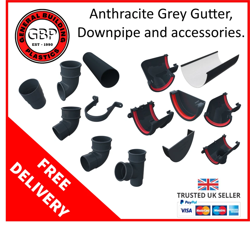 Conectores de canalón, tubo descendente y drenaje de PVC antracita - Imagen 1 de 1