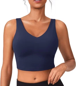 Sports Bras for Women Built in Bras Padded Yoga Bra V Neck Longline Workout Tank - Picture 1 of 24
