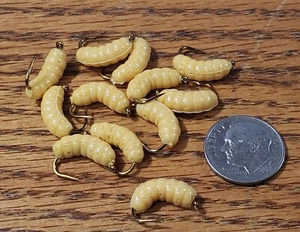 1 Dutzend - Gummi Wachswurm Maden milchig nasse Fliege - Forelle, Crappie, Pfannenfisch - Bild 1 von 1