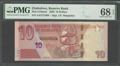 Zimbabwe 10 Dollars 2019 Pick Unlisted Uncirculated Grade 68 - Image 1 of 2