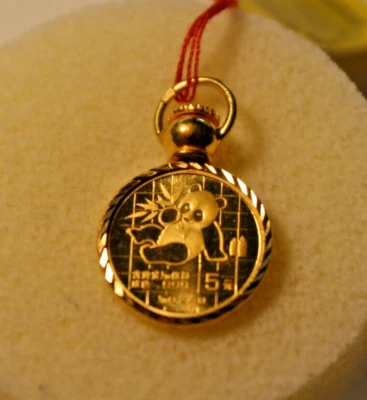 1989 Gold Pendant Bezel 22 KT & 1/20 oz Gold Panda 5 Yuan Chinese Coin - Image 1 of 4