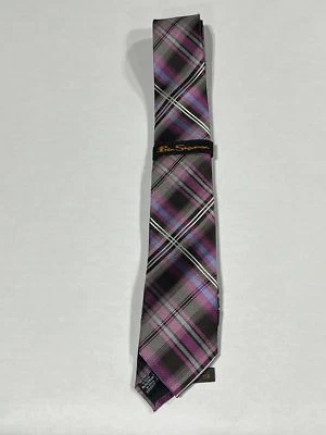 Ben Sherman para hombre negro con corbata a cuadros púrpura NUEVO Foto 1 de 4