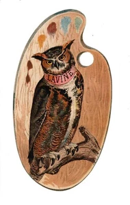 Owl on Painters Palette-Lavine Soap-Hartford-Conn-Die-cut Advertising Trade Card - Picture 1 of 2