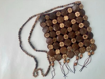VTG Wooden Beads Purse Boho Fringe Bag Button Look Shoulder Hippie Crossbody - Image 1 of 4