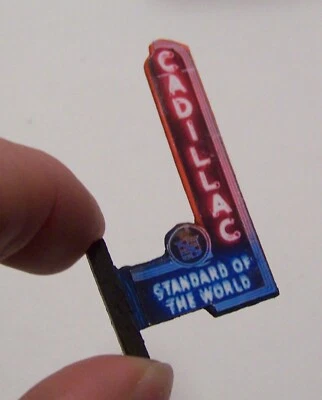  1/24, 1/32 Scale Diorama Outdoor Vintage Cadillac Neon Looking 2-Sided Sign - Image 1 of 4