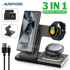 3in1 Wireless Charger 15W Fast Charging Station for Samsung Watch iPhone 16 S25+ - Picture 1 of 13