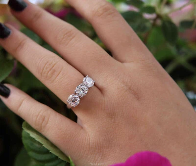 Trilogy vero argento 925 anello 3 pietre zirconi bianchi brillanti grandi 6mm - Immagine 1 di 4