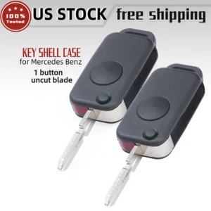2 For Mercedes Benz W124 W202 S500 SL500 1 Button Flip Remote Key Shell Case Fob - Picture 1 of 6
