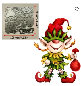 Christmas Elf Holding Candy Bag North Pole Standard Metal Dies 3.5" x 2" Approx - Picture 1 of 1