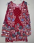 Style & Co Red Floral Peasant Open Boho Printed Top Blouse 3/4 Sleeve Sz 2X