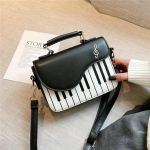 Piano Shape Shoulder Bag Pu Leather Handbag Detachable Strap Portable Crossbody - Picture 1 of 27