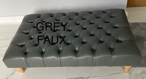 HANDMADE CHESTERFIELD LARGE Grey Faux Leather Footstool/ Coffee Table Footrest - Picture 1 of 3