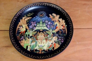 Bradex PALEKH ART STUDIO Russian Legend Plate Fisherman & Magic Fish '89 Black - Picture 1 of 5