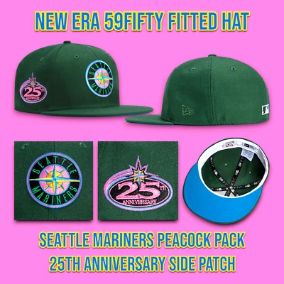 Кепка на резинке New Era Seattle Mariners Peacock Pack 59FIF 25-я годовщина. Нашивка 7 5/8 - Изображение 1 из 4