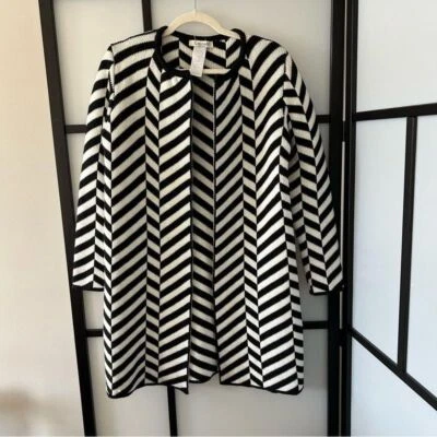 [S] Cocogio Vintage Black & White Striped Wool Duster Cardigan Italian Made - Image 1 of 4