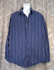 George Button-Down Shirt Size 2XL Striped Blue Gray Long Sleeve - Picture 1 of 13