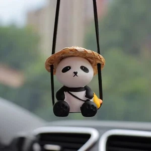 Car Pendant Cute Panda Cartoon Figure Rear View Mirror Hanging Decor Ornament - Picture 1 of 9