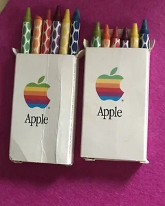 VINTAGE 1986 APPLE COMPUTER COLLECTOR COLORING CRAYONS BOXES RAINBOW 🌈 LOGO - Photo 1/8