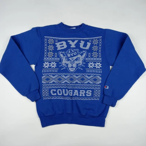 CHAMPION BYU Cougars Sweatshirt Pullover Crew Neck Blue NCAA Women's Size XS Cover