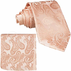 New Men's Classic Peach Neck tie and Pocket Square Hankie Set Formal Wedding - Picture 1 of 1