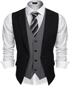 COOFANDY Men's Layered Suit Vest Business Dress Vests Formal Wedding Waistcoat S - Picture 1 of 20