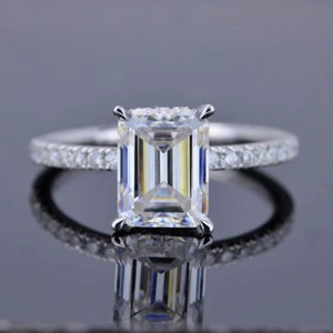 3.00 CT Emerald Cut Lab Grown Diamond Hidden Halo Engagement Ring 14K White Gold - Picture 1 of 12