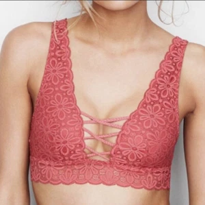 VICTORIA'S SECRET CORAL LACE DEEP V-NECK PLUNGE BRAIDED BRALETTE SIZE S NWT - Picture 1 of 6