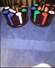 Vintage Poker Chip Set Mahogany Carousel Caddy & Chips Holds Cards and Spins