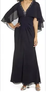 Nuevo con etiquetas Maxi Vestido de Noche Vince Camuto Para Mujer Azul Marino Escote Cuentas Talla 8 - Imagen 1 de 9